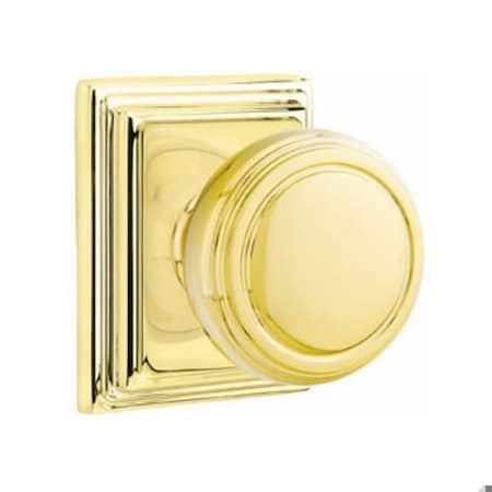 Emtek Norwich Knob 2-3/8 in Backset Passage w/Wilshire Rose for 1-1/4 in to 2 in Door Unlacquered Brass 8161NWUS3NL